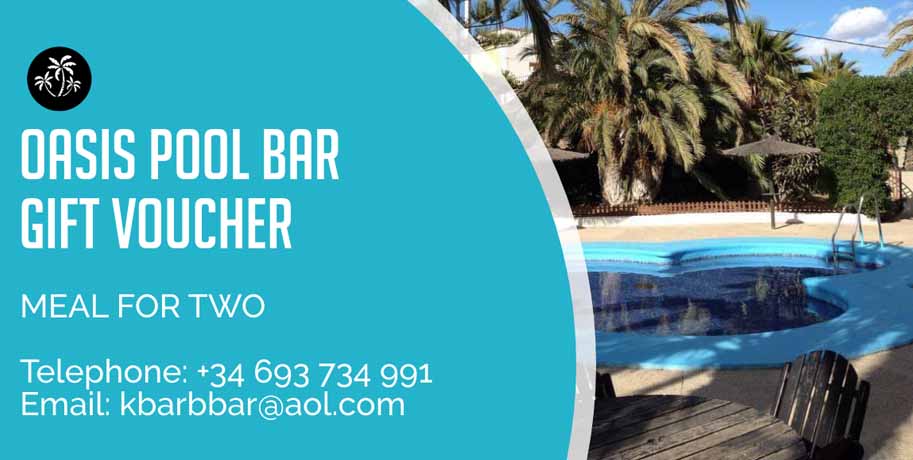 Oasis Pool Bar Gift Voucher Meal for Two